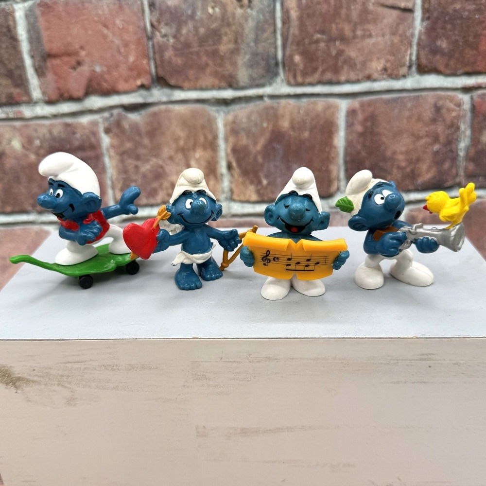 Smurf Figures 1970s-80s Peyo Schleich Lot of 4 Vintage Skateboard Cupid More